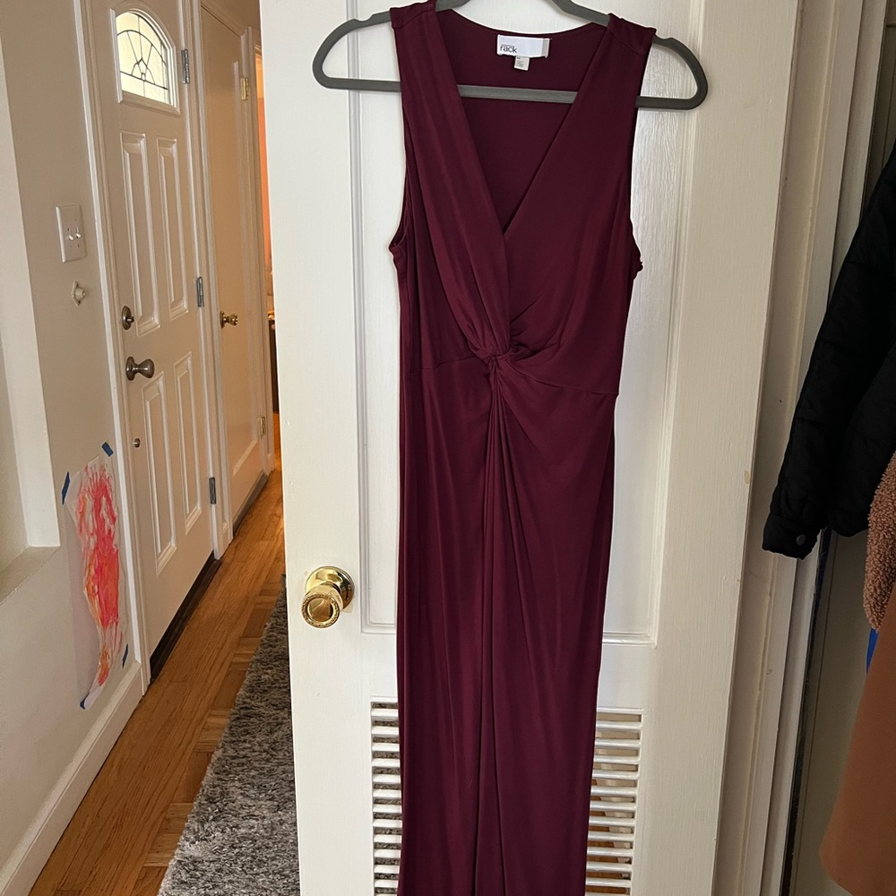 Burgundy twist front sleeveless midi dress
